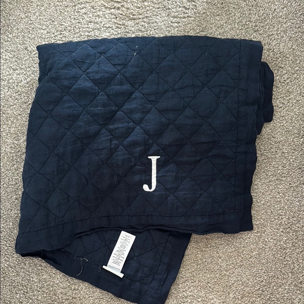 Pottery Barn Kids Navy Blue Linen Crib Quilt